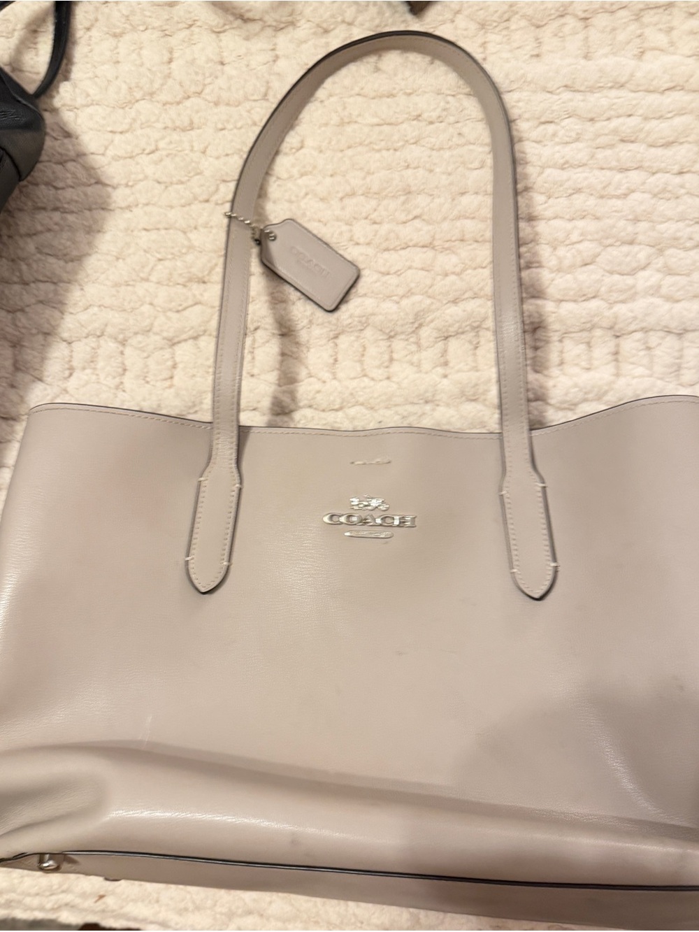 Coach Gray Leather Tote with Silver Logo